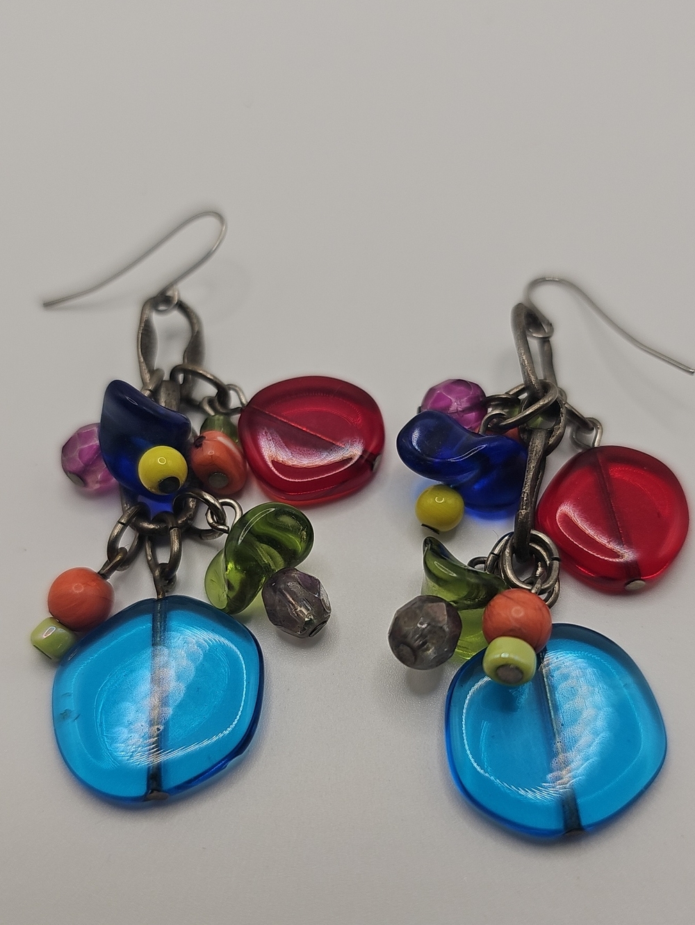 Colorful Glass Bead Drop Earrings - Blue, Red & Multicolor